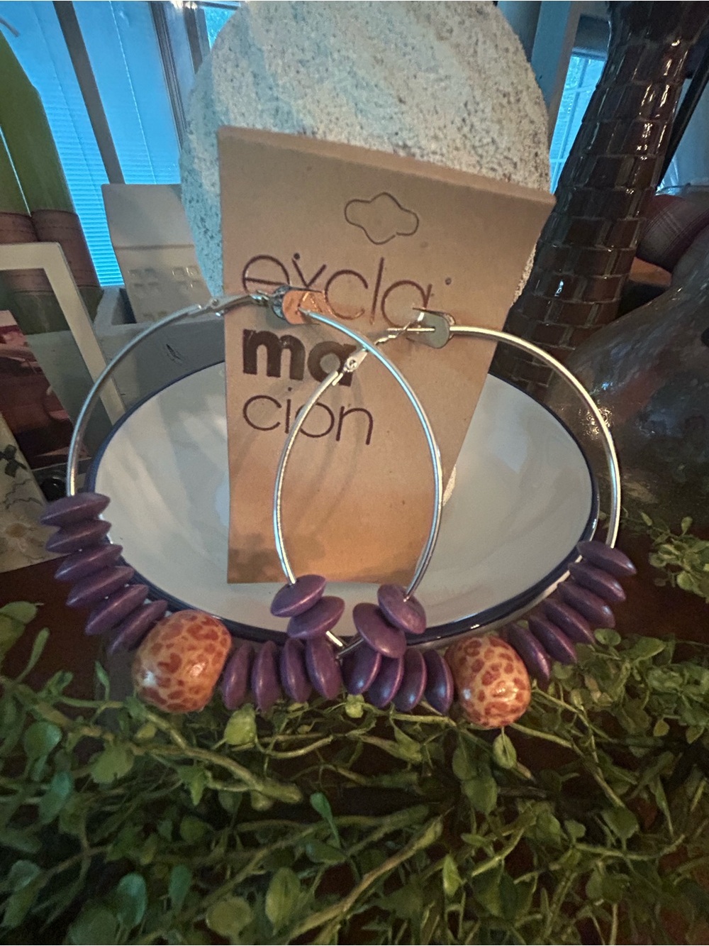 Exclamation Brand Purple Beaded Hoop Earrings - Brand